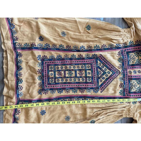 Intropia Boho Embroidered Tunic Dress Mustard Yellow Sz 38 Ethnic Folk Style - Picture 7 of 7